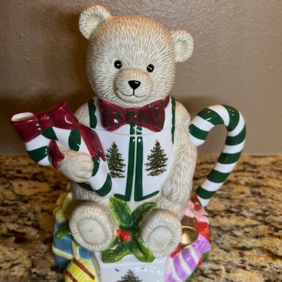 🧸 Spode Christmas Tree Teddy Bear Teapot Handpainted – Holiday Figurine – 9” - Picture 10 of 13